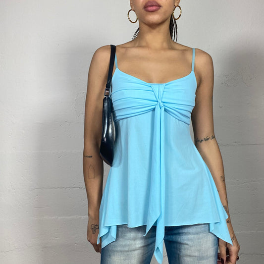 Vintage 2000's Downtown Girl Aqua Blue Top with Asymmetrical Cut (S)