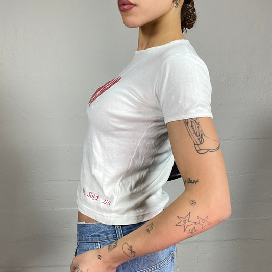 Vintage 2000's Downtown Girl White Top with Red Strawberry "19" Print (M)