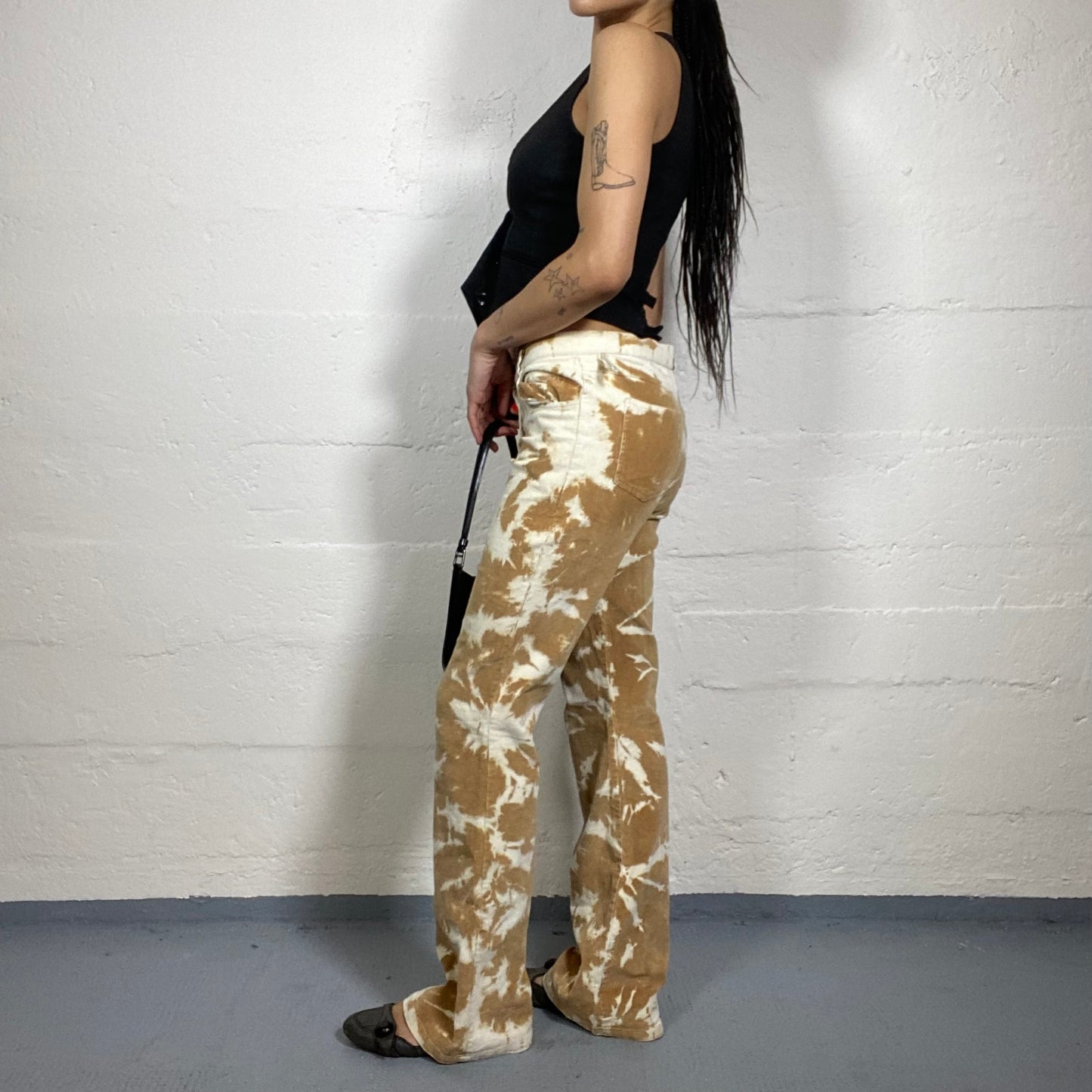 Vintage 90's The Nanny Beige and Cream High Waist Pants with Cow Marks Print (S)