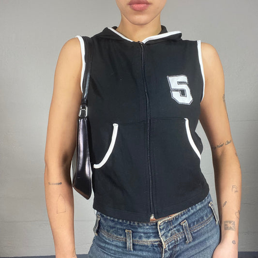 Vintage 2000's Sporty Black Vest with White '5' Patched Detail (M)