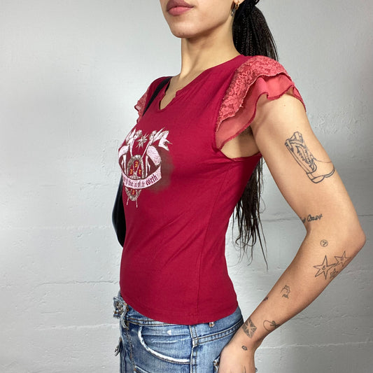 Vintage 2000's Indie Red Top with Cherubs Announcement Print (S)