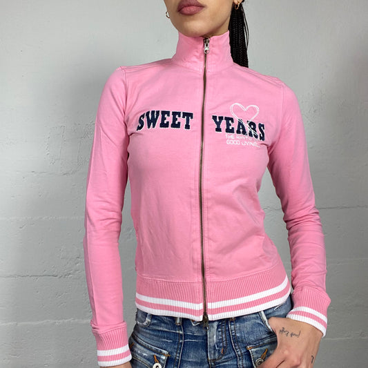 Vintage 2000's Downtown Girl Pink Zip-Up Hoodie with "Sweet Years" Print (S)