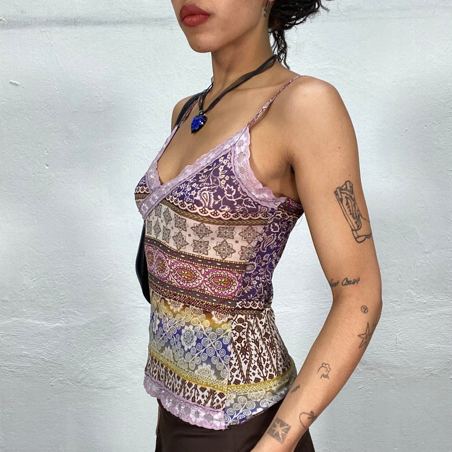 Vintage 2000's Indie Multi Colour Cami Top with Mosaic Print and