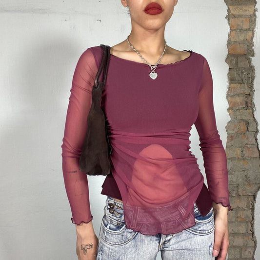 Vintage 2000's Archive Dark Red Sleaze Double Layer Mesh Top (S)