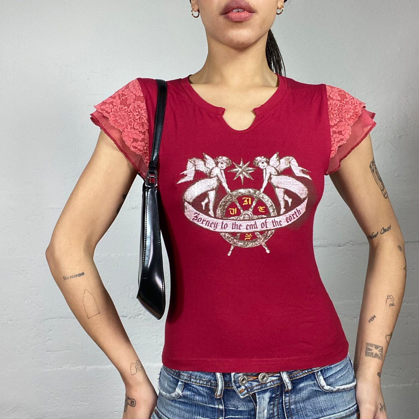 Vintage 2000's Indie Red Top with Cherubs Announcement Print (S)