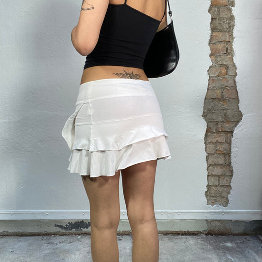 Vintage 2000's Soft Girl White Jersey Layered Mini Skirt (S)