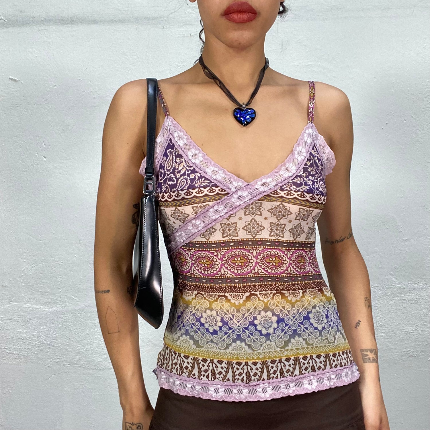 Vintage 2000's Indie Multi Colour Cami Top with Mosaic Print and