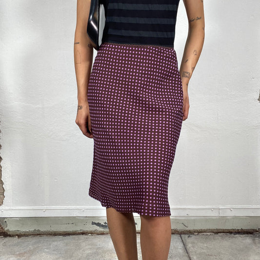 Vintage 90's Downtown Girl Brown Midi Skirt with Pink Polka Dots (S/M)