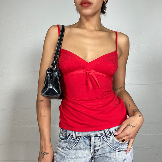 Vintage 2000's Downtown Girl Red Top with Ribbon Detail (S)