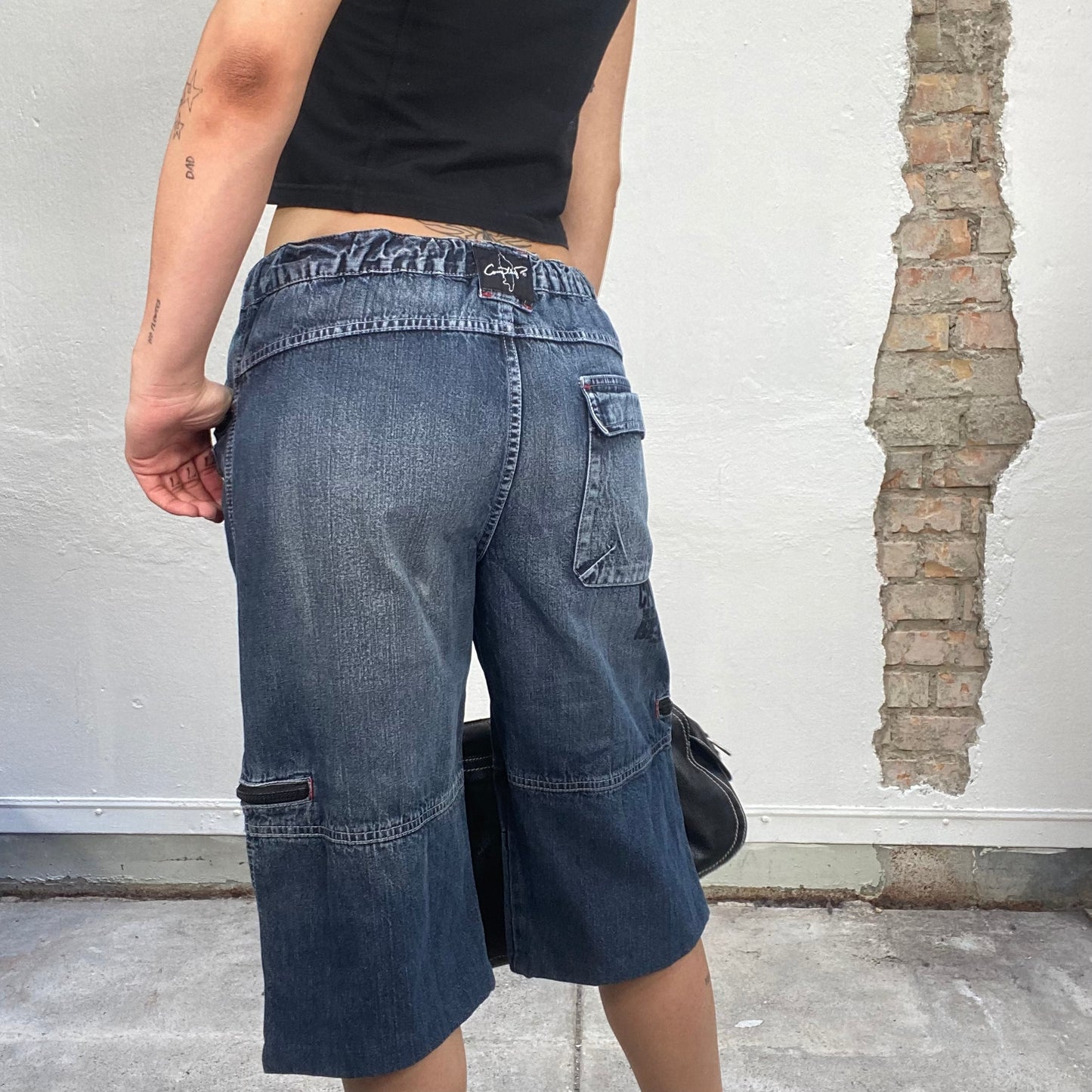 Vintage 90's Streetstyle Denim Capris with Waist Toggles (S)