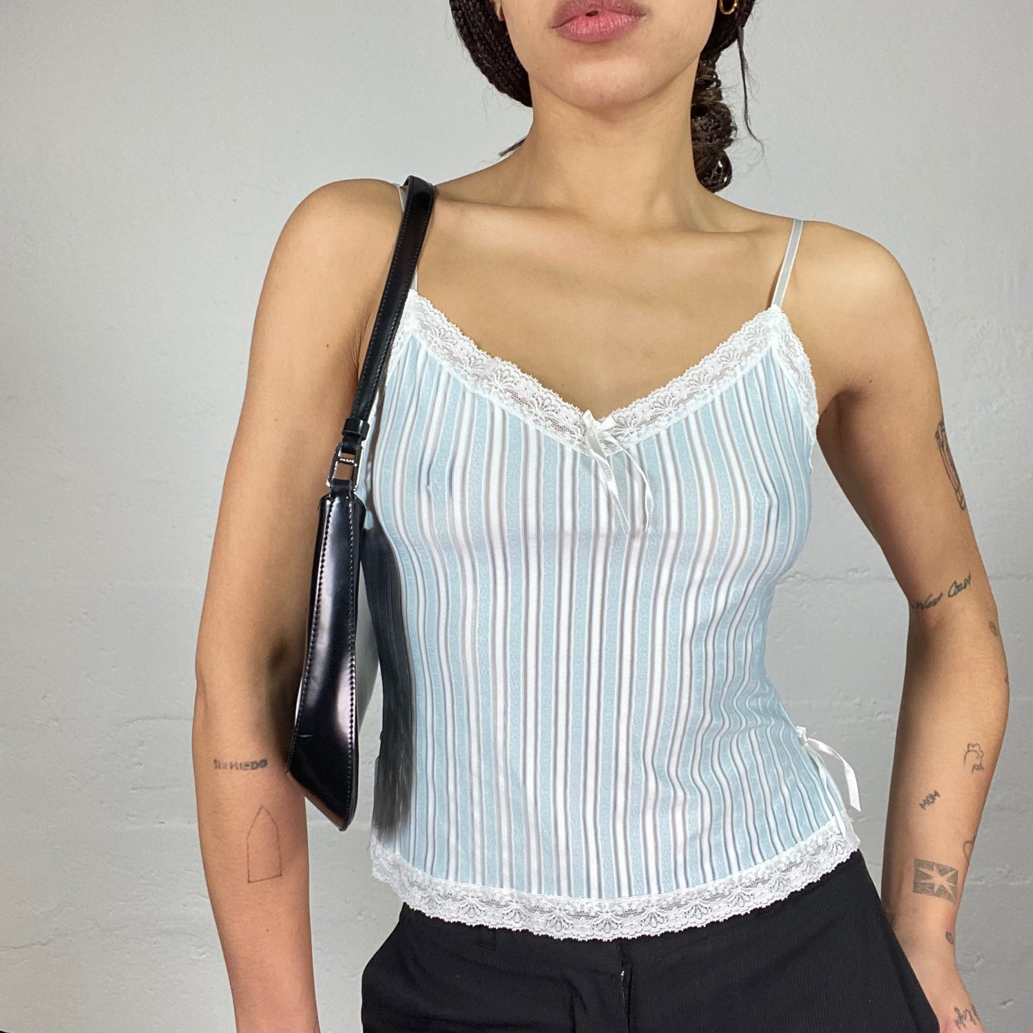 Vintage 2000's Downtown Girl Blue Cami Top with Pastel Stripes