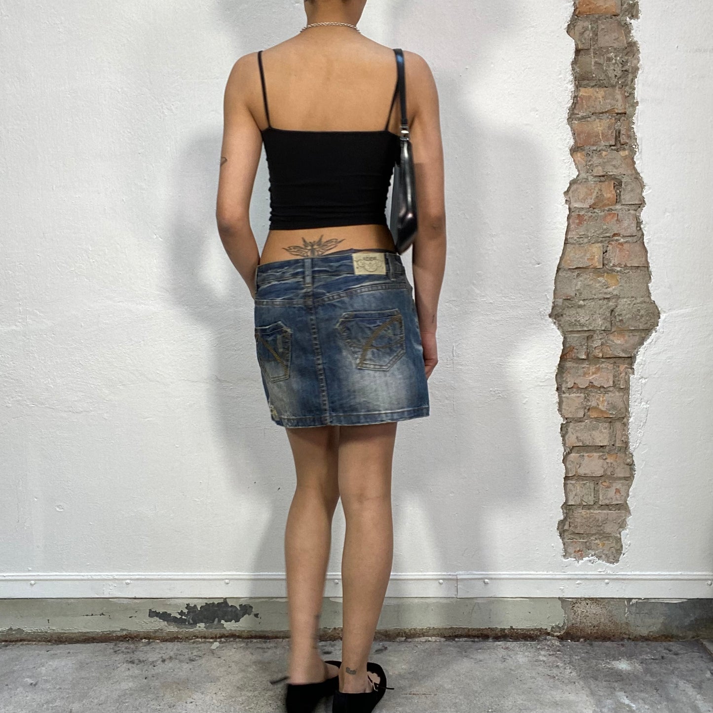 Vintage 2000's Sleaze Denim Mini Skirt with Distressed Details (S/M)