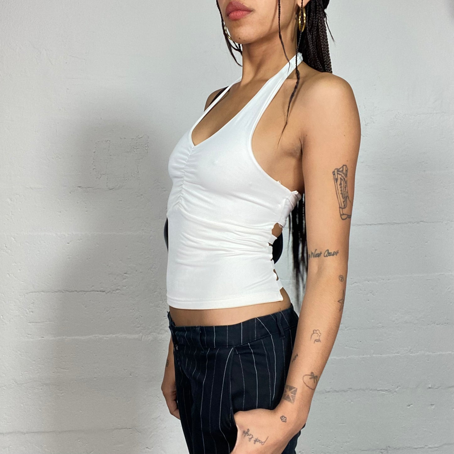 Vintage 2000's Clubwear White Open Back Top (S)