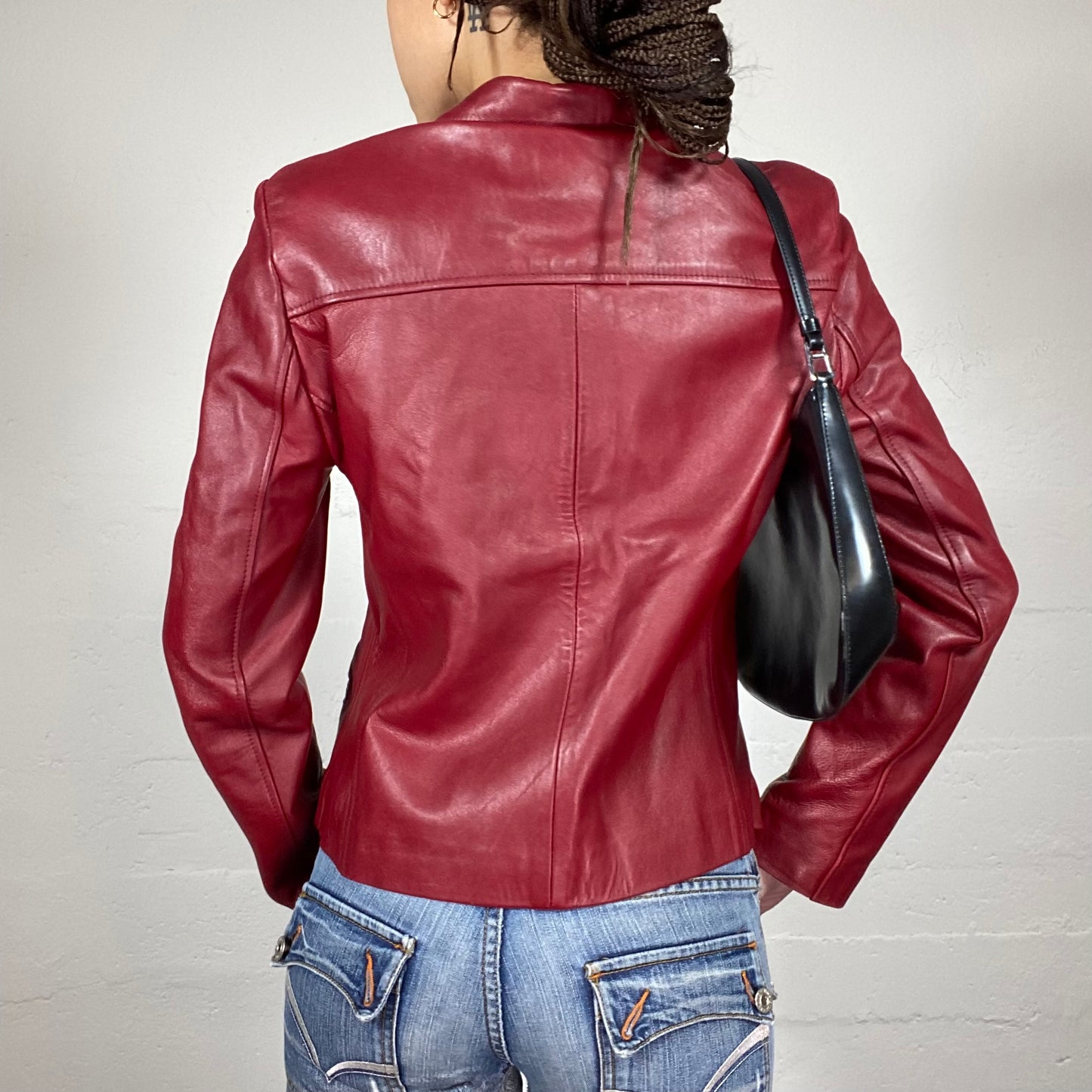 Vintage 2000 Classic Dark Red Leather Jacket With Buttons M Vintage 2000 Classic Dark Red Leather Jacket With Buttons M