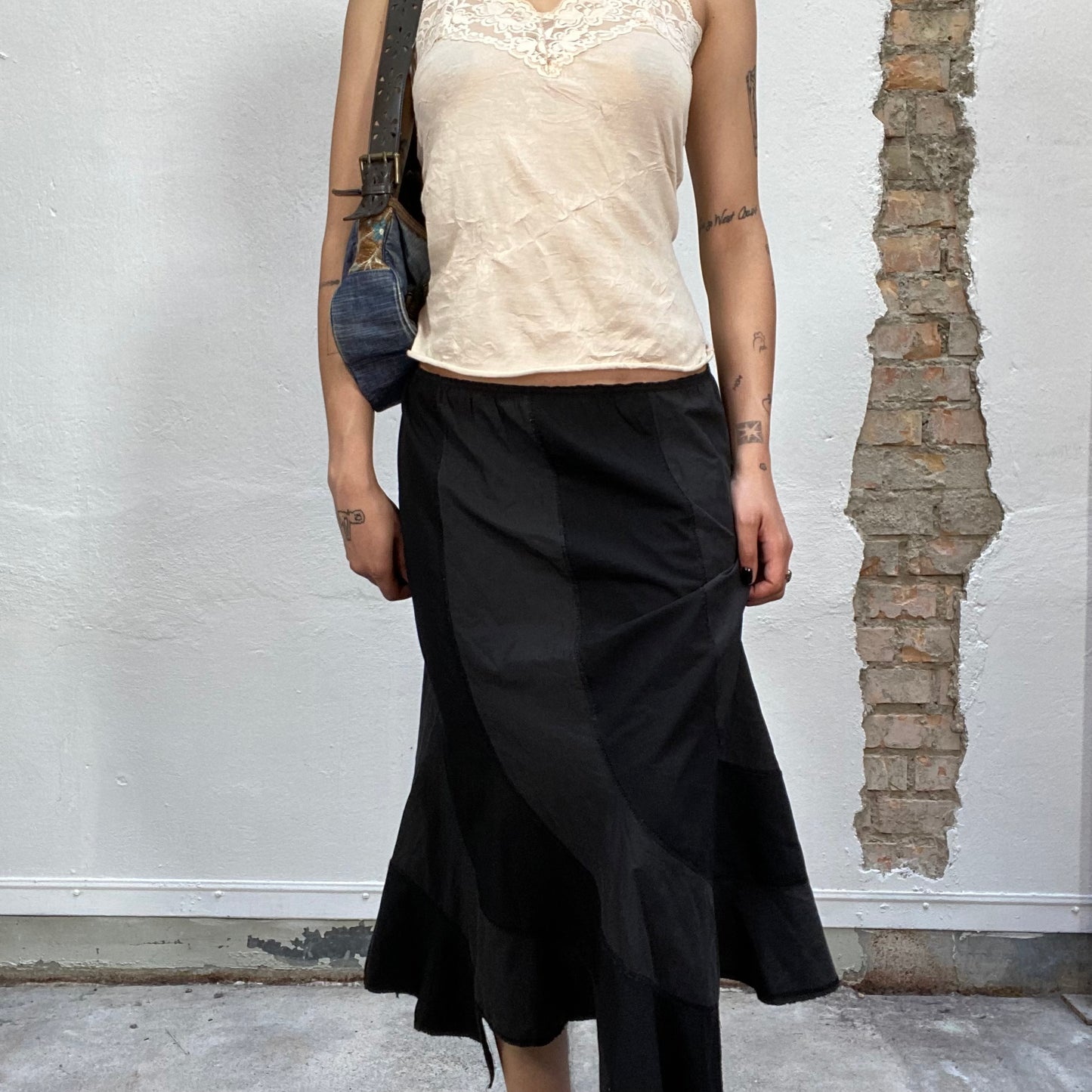 Vintage 90's Archive Summer Wavy Panel Maxi Skirt with (S)