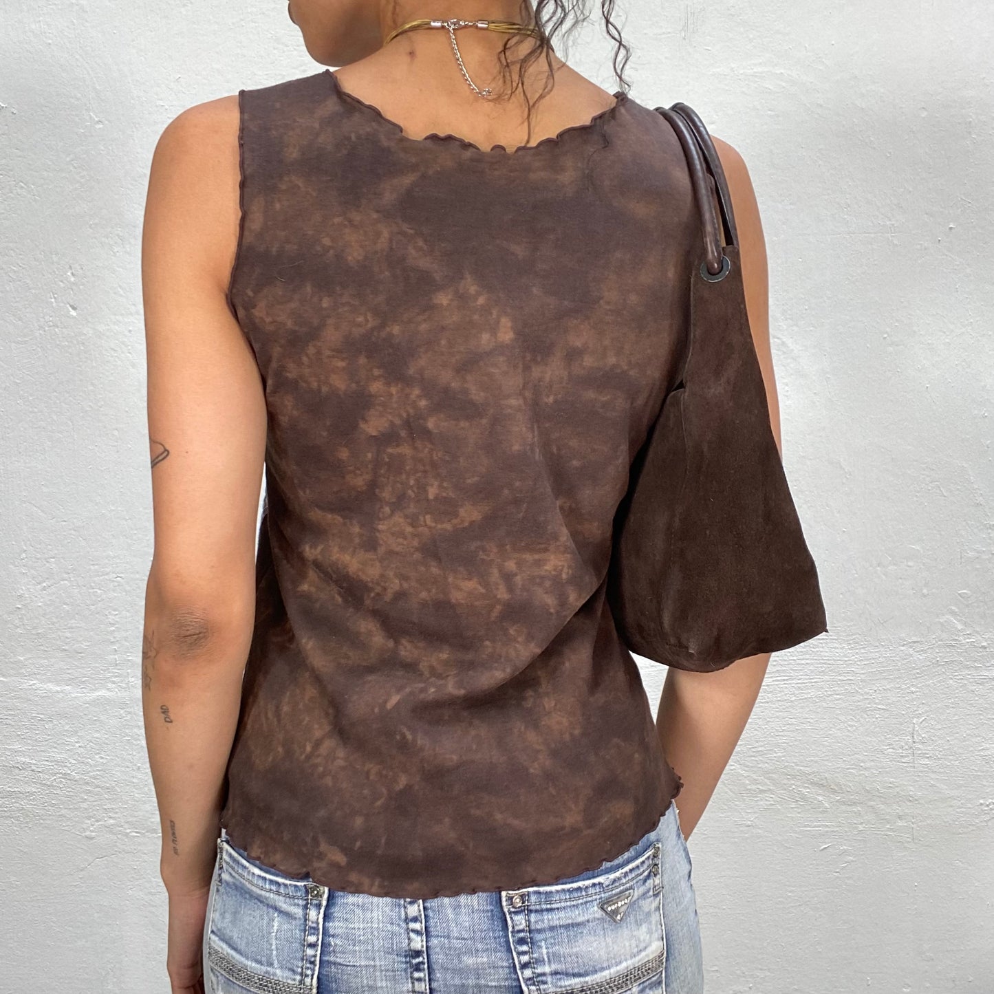 Vintage 90's Indie Brown Tank Top with Sequin Butterfly Print (M/L)