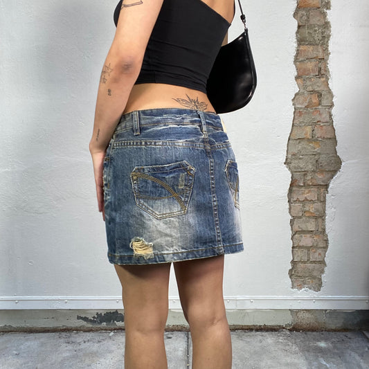 Vintage 2000's Sleaze Denim Mini Skirt with Distressed Details (S/M)