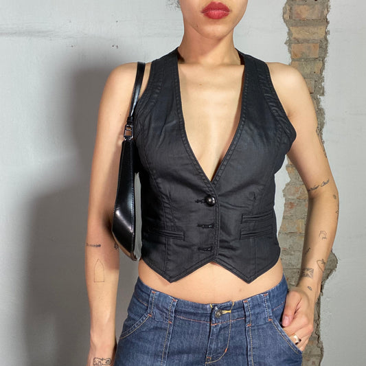 Vintage 90's Funky Antracite Denim Vest (S/M)