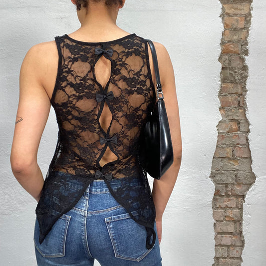 Vintage 2000's Lingerie Black Lace Tank Top (M)