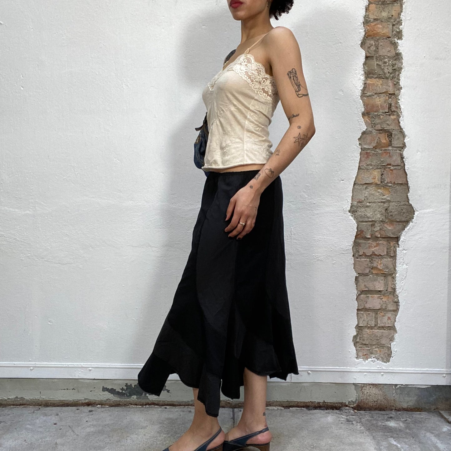 Vintage 90's Archive Summer Wavy Panel Maxi Skirt with (S)