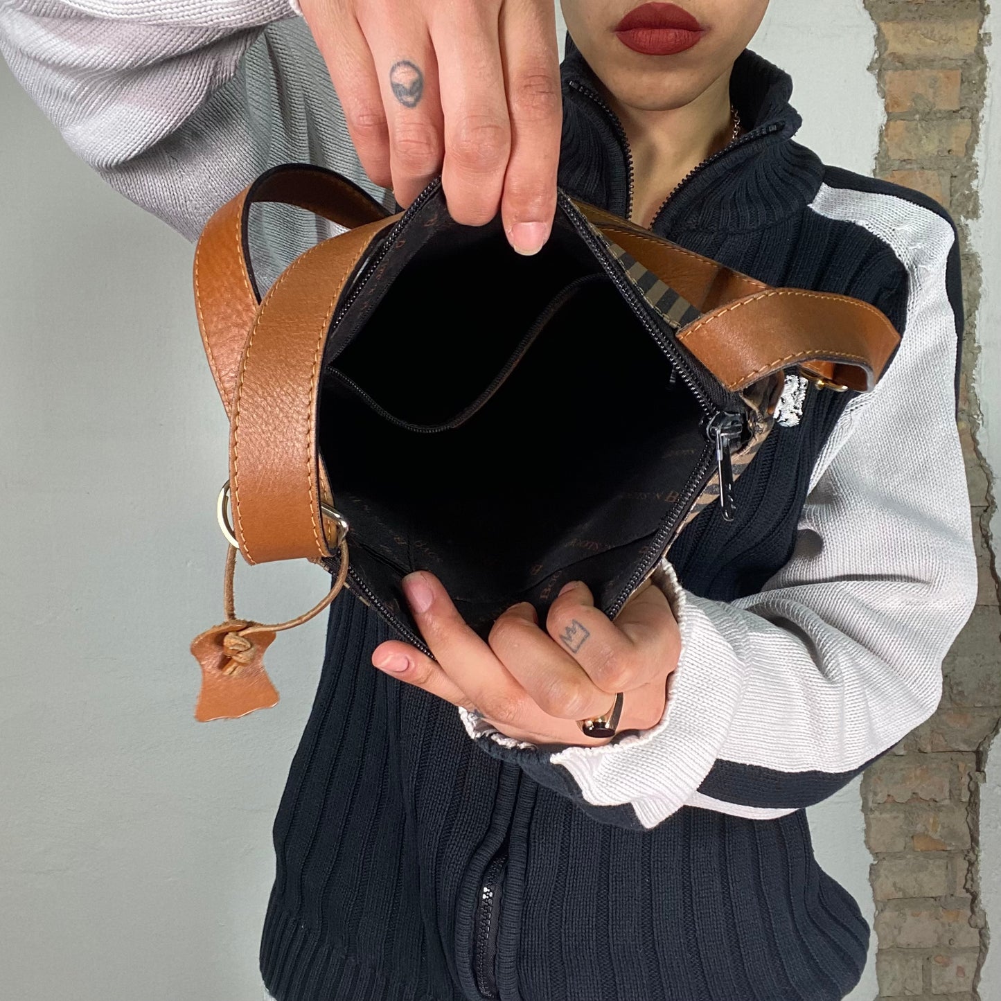 Vintage 90's Downtown Girl Brown Striped Crossbody Bag with Gold Hardware