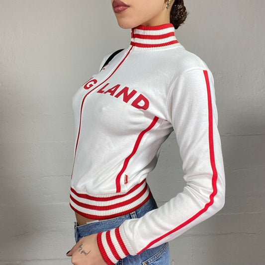 Vintage 2000's Downtown Girl White Zip Up Jacket with Red "England" Print (S)