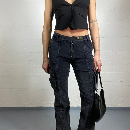 Vintage 90's Downtown Girl Dark Denim Pants with Pockets Detail (S)