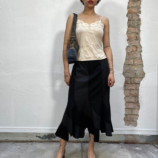 Vintage 90's Archive Summer Wavy Panel Maxi Skirt with (S)