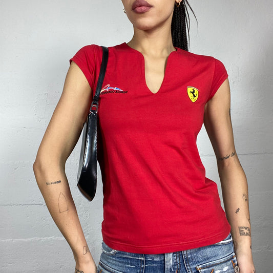 Vintage 2000's Ferrari Sporty Red Top with Brand Badge Detail  (S)
