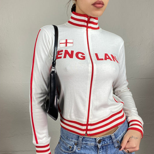 Vintage 2000's Downtown Girl White Zip Up Jacket with Red "England" Print (S)