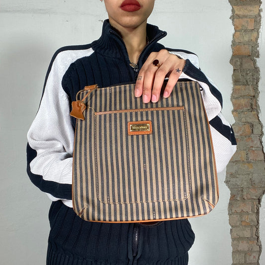 Vintage 90's Downtown Girl Brown Striped Crossbody Bag with Gold Hardware