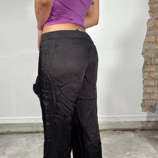 Vintage 2000's Downtown Girl Black Satin Straight Leg Pants (S/M)