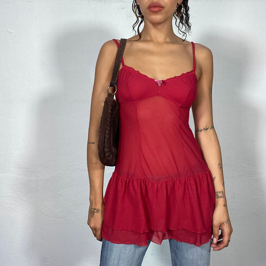 90's Funky Neck-holder Brown Top with Pink Flamingos Print Detail (XS/S)