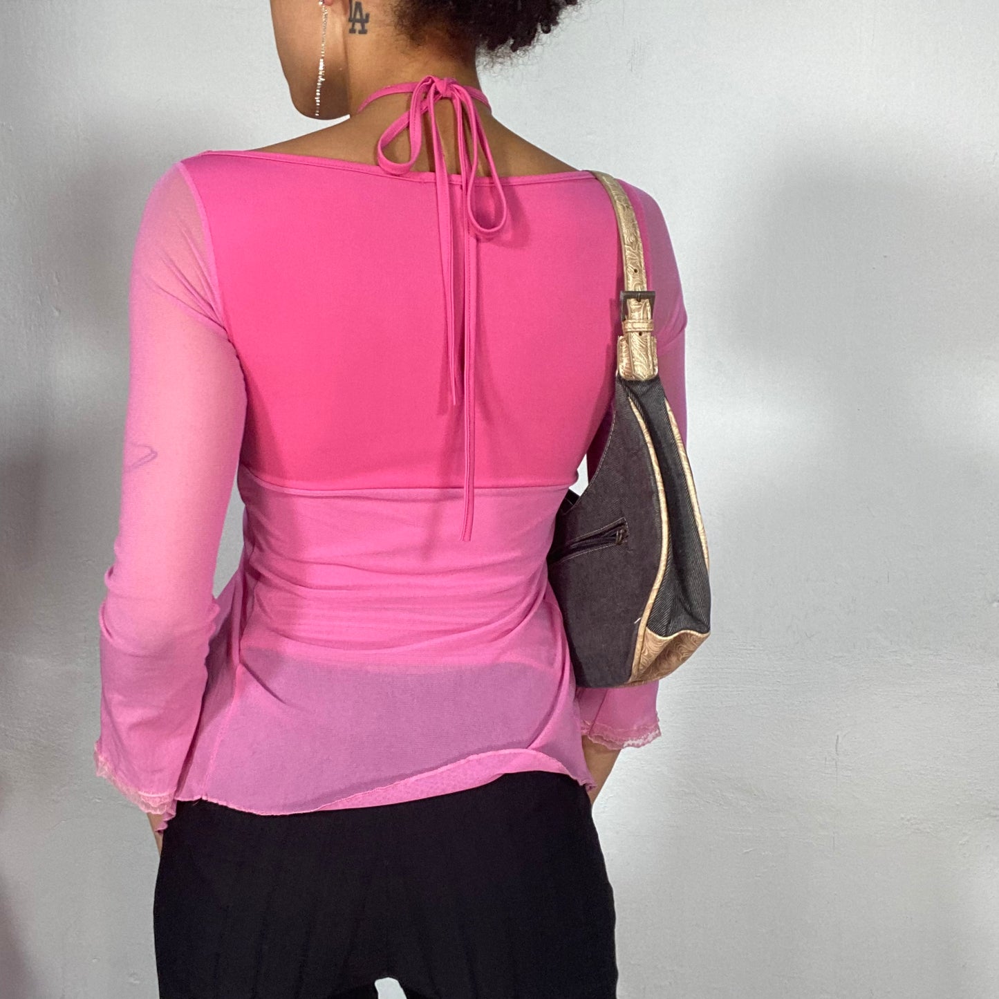 Vintage 2000's Fairy Bubble Gum Pink Halter Neck Detail Top (XS/S)