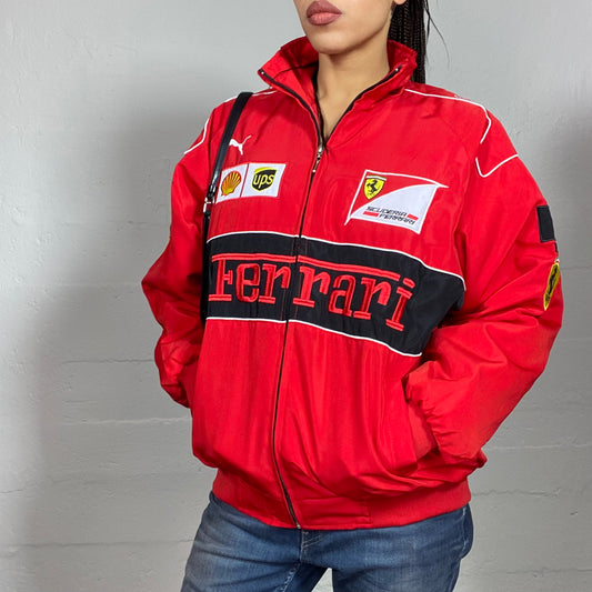 Vintage 2000's Ferrari Sporty Red Oversized Racers Jacket with Decorative Patches (L)