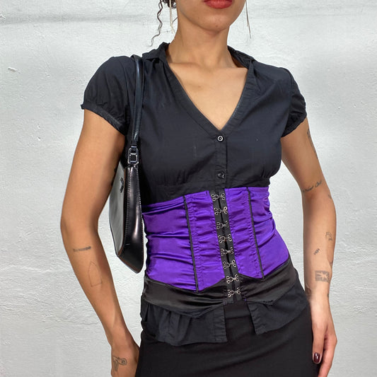 Vintage 2000's Gothic Black and Vibrant Purple Top with Hooks (S/M)
