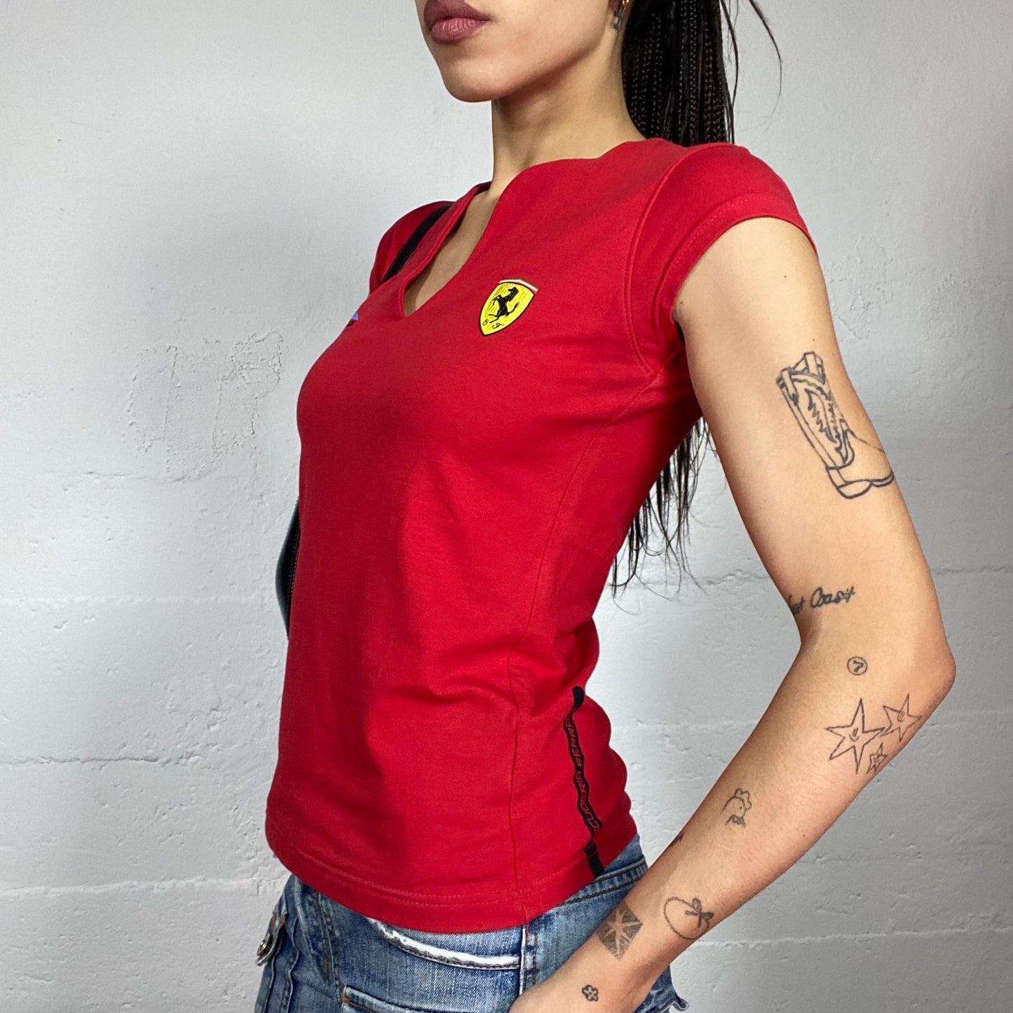 Vintage 2000's Ferrari Sporty Red Top with Brand Badge Detail  (S)
