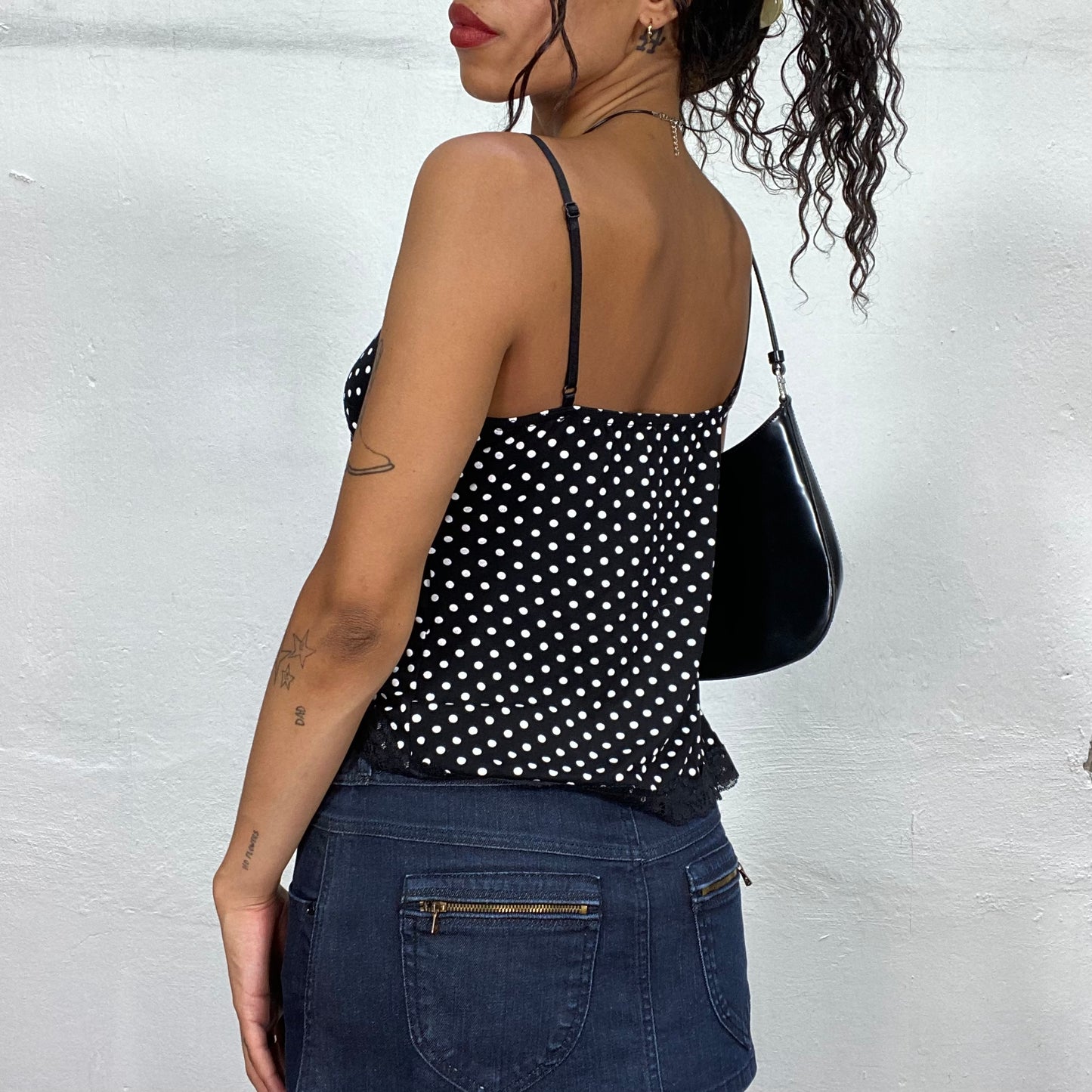 Vintage 2000's Italian Summer Black Polkadot Top with Strap (S/M)