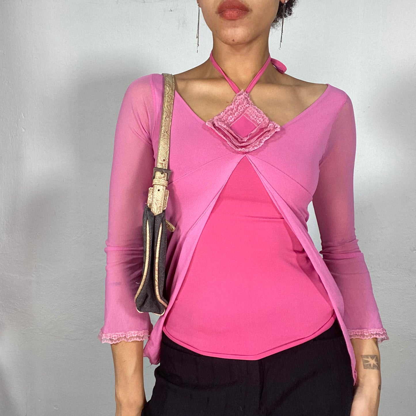 Vintage 2000's Fairy Bubble Gum Pink Halter Neck Detail Top (XS/S)