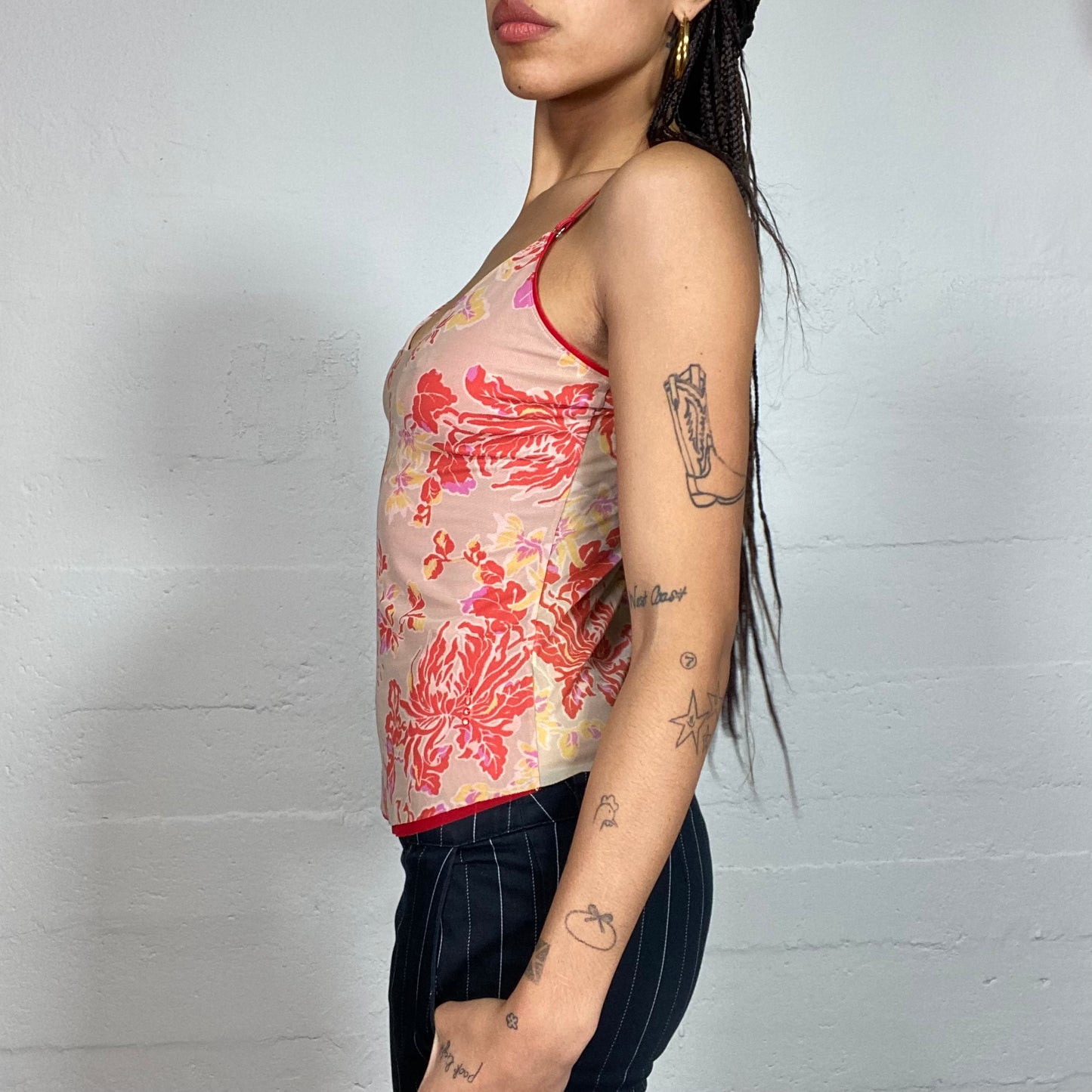 Vintage 2000's Hugo Boss Festive Orange Top with Floral Print (S)
