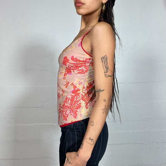 Vintage 2000's Hugo Boss Festive Orange Top with Floral Print (S)