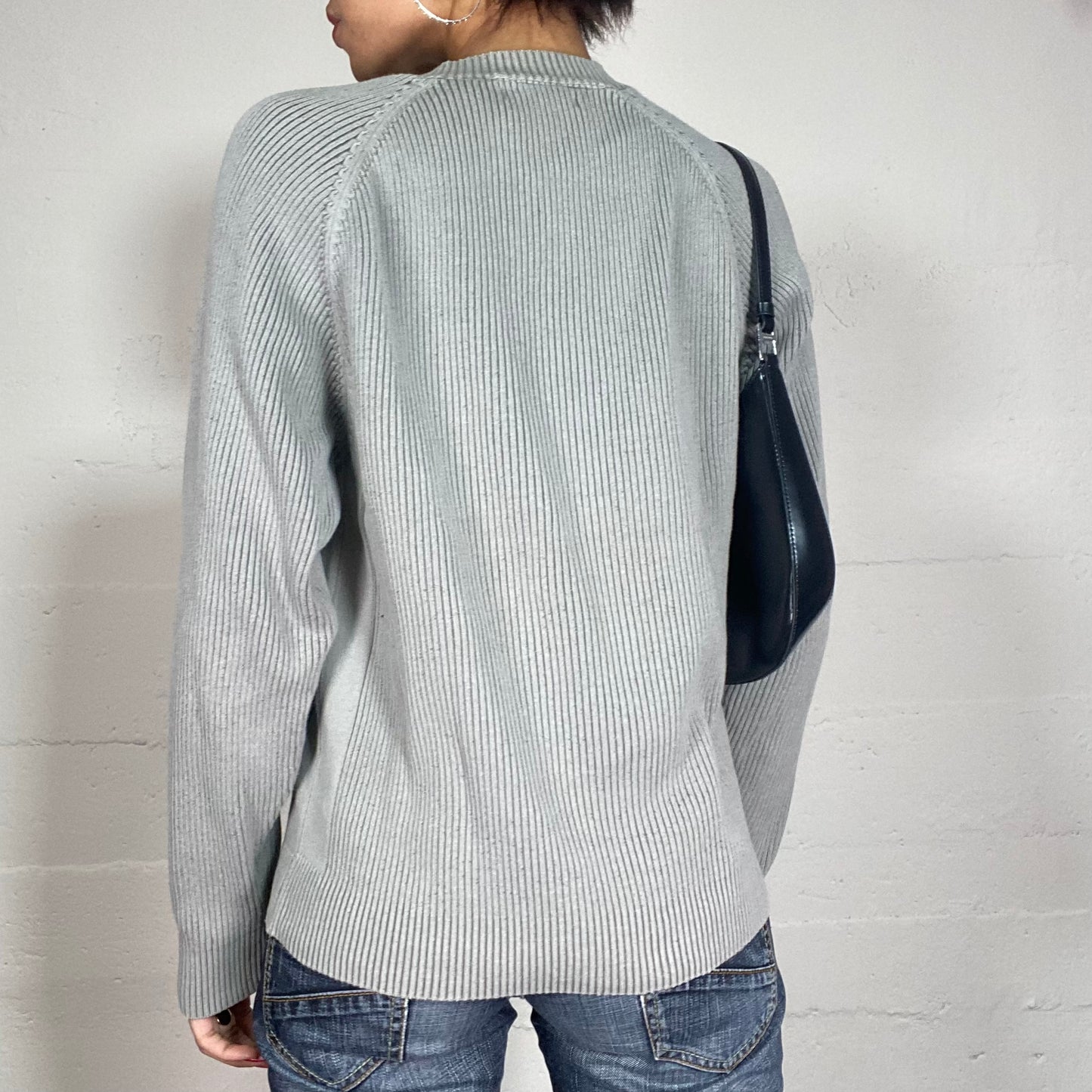 Vintage 90's Classic Stone Grey Pullover with Neck Side Zip Up Detail (L)