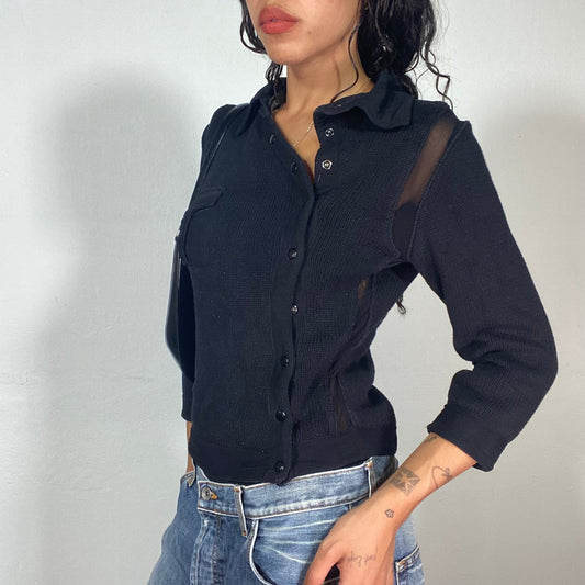 Vintage 2000's Archive Black Pullover with Asymmetric Button Up Detail (M)