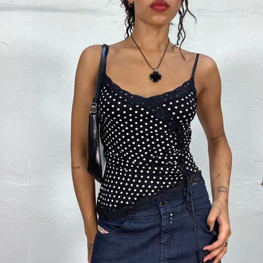 Vintage 2000's Italian Summer Black Polkadot Top with Strap (S/M)