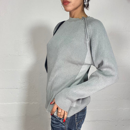 Vintage 90's Classic Stone Grey Pullover with Neck Side Zip Up Detail (L)