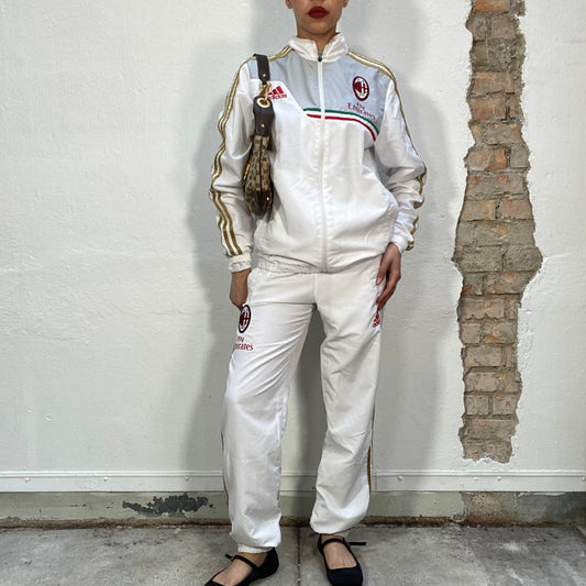 Vintage 90's Adidas White Tracksuit Set with Golden Stripes (M)