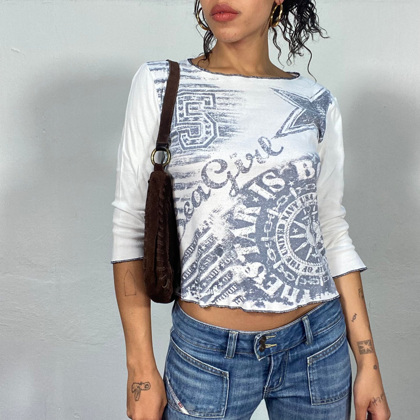 Vintage 2000's Coastal Vibes Sea Girl 3/4 Longsleeve Top(S/M)