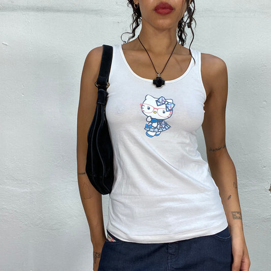 Vintage 2000's Soft Girl Hello Kitty White Top with Sanrio Character Print (S/M)