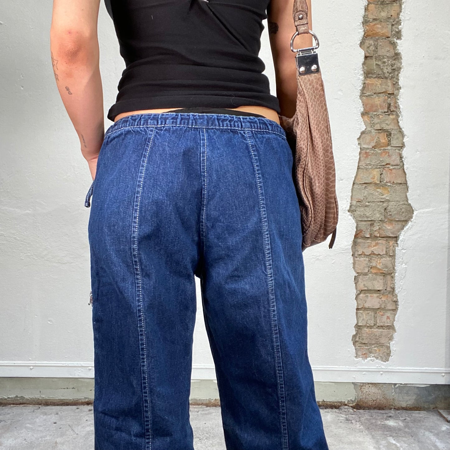 Vintage 2000's Skater Baggy Denim Cargo Pants with Red Pocket Detail (M)