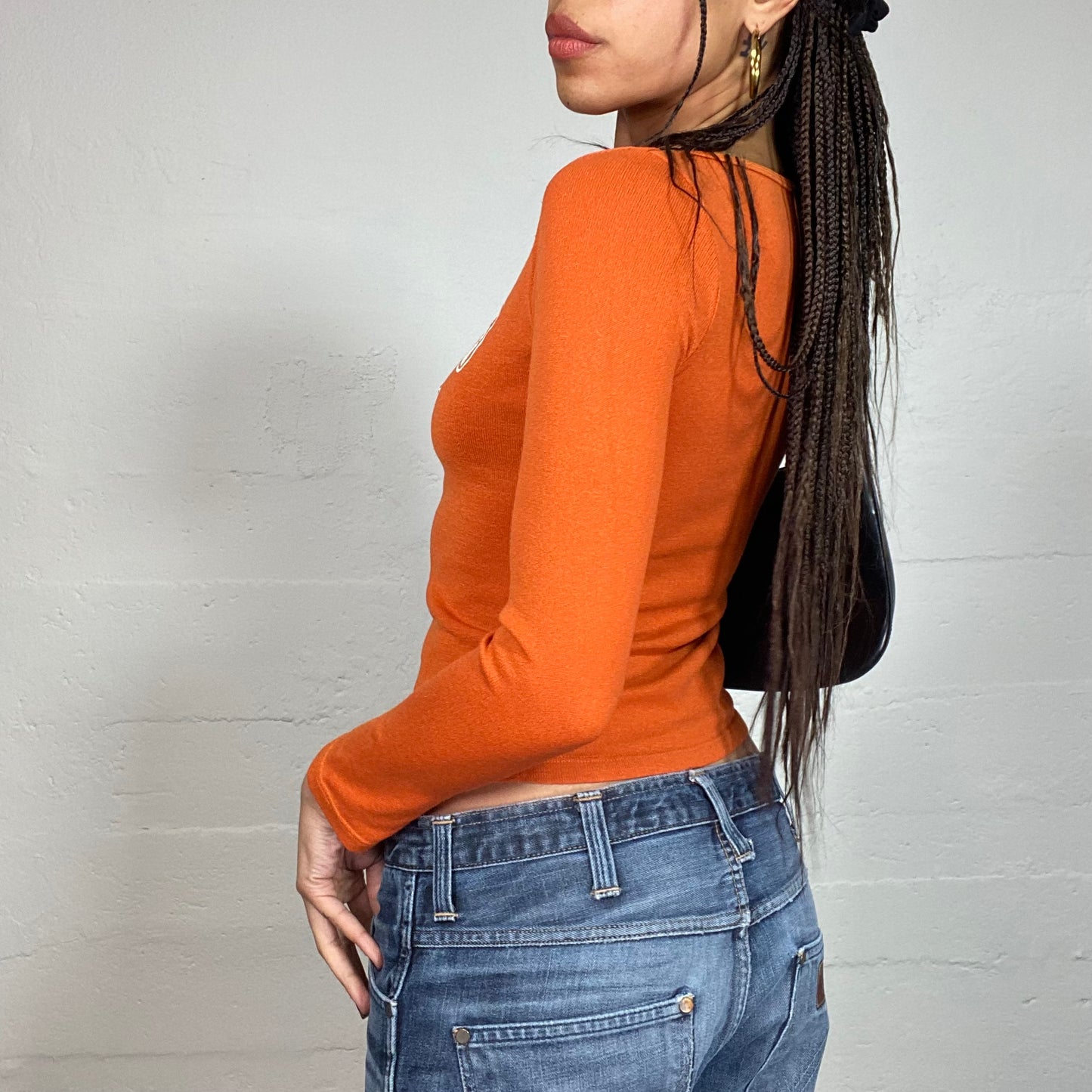 Vintage 2000's College Girl Orange Longlseeve Top with White "Royal Girls Team" Print (XS/S)